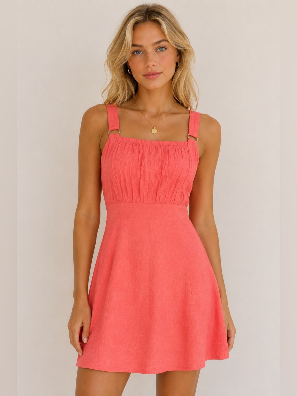ME Paris Coral Ruched Mini Dress Made in France Medium NWT